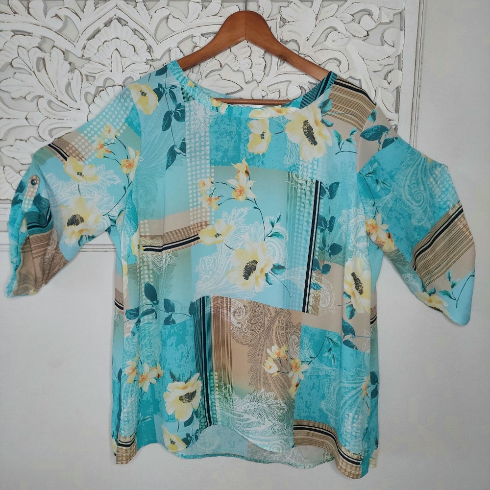 Northern Reflections Three Quarter Sleeve Patchwork Shirt - Picture 2 of 9